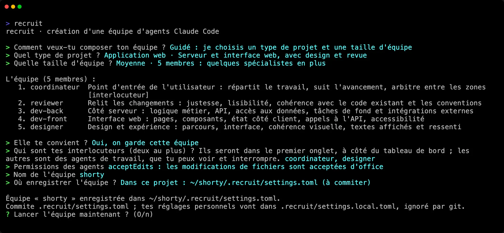La création guidée d’une équipe